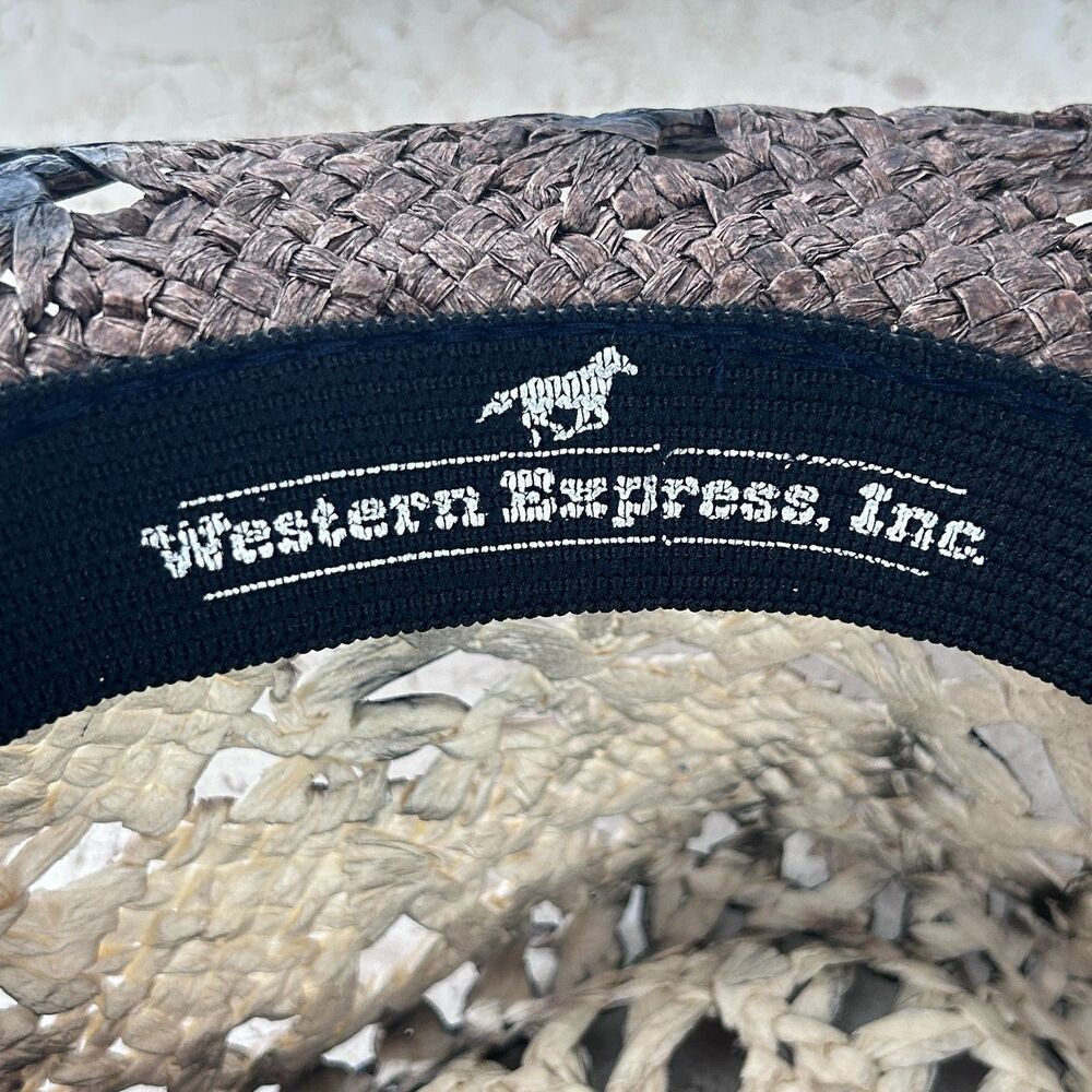 Woven Cowboy Cowgirl Hat S/M Brown White Leather Band Concho Unisex - Picture 10 of 10